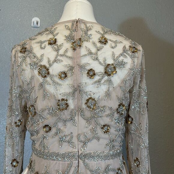 NEW Mac Duggal 10799 beaded illusion high neck long sleeve A-line gown size 6 - Picture 9 of 14